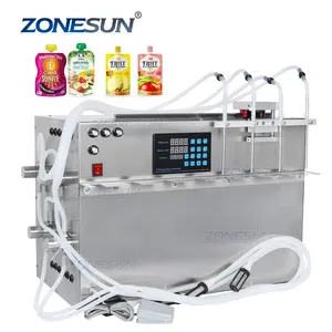 ZONESUN ZS-MPSP4 Semi-automatic 4 Heads Magnetic Pump Juice Drinks Beverage Milk Spout Pouch Bag Liquid Filling Machines