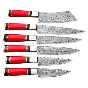Custom Handmade Damascus Steel Chef <b>Knife</b> <b>Set</b> with Camel Horn Handle <b>Set</b> 5 Pcs and Genuine Leather Sheath Chef <b>Set</b> - Product Image 3