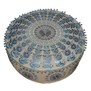 Trending Indian Bohemian Boho Floral <b>Pouf</b> Ottoman Embroidered Floor <b>Round</b> Boho Wholesale Ottomans <b>Pouf</b> - Product Image 1