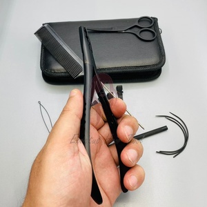 Juego de herramientas para extensiones de cabello de acero inoxidable negro mate de alta calidad con logotipo personalizado: alicates, tijeras, pinzas y peine de cola de rata - Product Image 4
