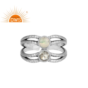 Bague en argent Sterling 925 pour fabrication de bijoux, anneau unique, améthyste verte et opale éthiopienne, pierre précieuse - Product Image 1