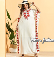 Robe longue brodée en fleurs pour femmes, vêtements musulmans du moyen-orient, jalya, Kaftan, nouvelle mode