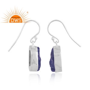925 Fine Sterling <b>Silver</b> Natural Rough Tanzanite Gemstone <b>Dangle</b> <b>Earring</b> Handcrafted Jewelry Manufacturer - Product Image 3