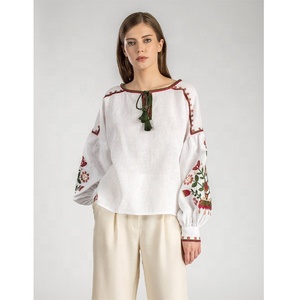 Chemise pour femme en coton 100% de haute qualité, broderie colorée, confort agréable et liberté, lin exclusif, chemisier bohème festif - Product Image 1