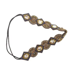 Tay thêu hình bầu dục bạc pha lê hairbands cô gái & phụ nữ của headbands với Vàng & Sapphire tùy biến có sẵn