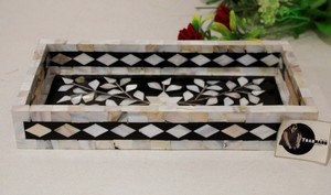 Bandeja de servicio con incrustaciones de perlas negras personalizadas, bandeja Rectangular de resina, diseño de hojas, Estilo #1105, Material MDF, uso doméstico, pago T/T - Product Image 3