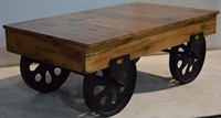 Table basse en bois massif de style industriel vintage roulette en fer recyclé en bois de pin ancien pour salon bureau café hôtel réception