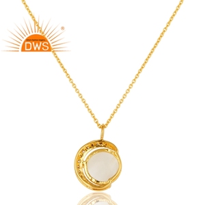 Zircon Moonstone Gemstone Pendant Half Moon Designer Silver Gold Plated <b>Chain</b> Pendant Jewelry Manufacturer - Product Image 2