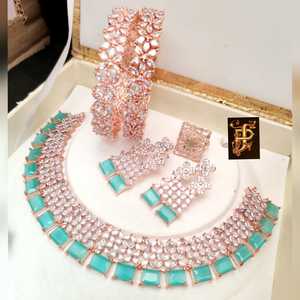 Latest Fancy Ad Diamond Necklace, <b>Earring</b>, Bangles, Ring Combo Set for <b>Pretty</b> Womens Jewelry Shopping M Creation in India - Product Image 1