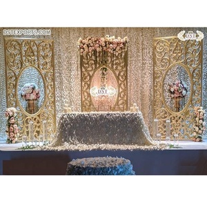 Dazzling Wedding Gold Frames Stage Backdrop Lovely Wedding Stage Fiber Backdrop Panels Trending Back Stage Decoration - Product Image 1