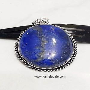 Collar con colgante de piedra semipreciosa de LAPIZ lazuli natural, forma ovalada pulida, ágata, estilo amoroso, artesanía de piedras preciosas a la venta - Product Image 1