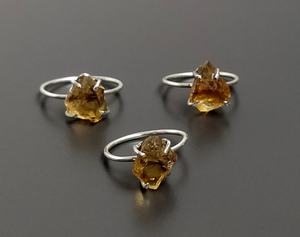 แหวนพลอยธรรมชาติเงิน925แหวนหินซิทรินดิบแหวนหินเงินสเตอร์ลิงแหวนหินซิทรินที่ยังไม่เสร็จ - Product Image 2