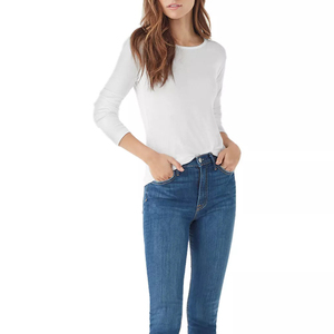 T-shirt OEM à col rond et manches longues 100% coton pour femmes - Product Image 5