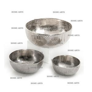 Juego de tres cuencos para servir dulces de forma redonda en cuenco para servir alimentos de color plateado de aluminio a precio competitivo - Product Image 1