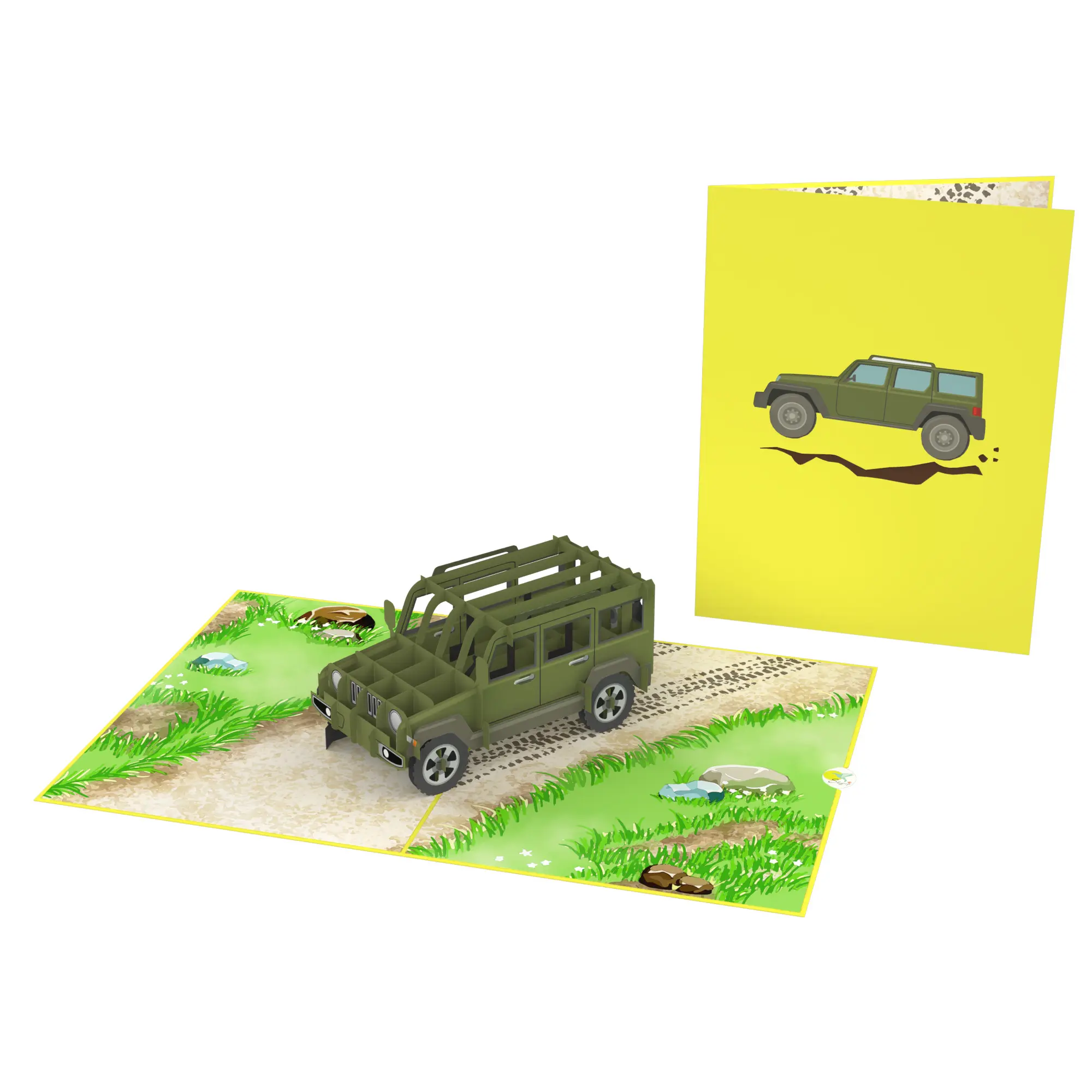 Tarjeta Pop-Up 3D hecha a mano para coche Jeep, corte láser