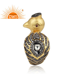 Bague en argent Sterling naturel pour adultes, bijoux en plaqué or, motif paon Antique, vente en gros, fabrication de bijoux faits à la main - Product Image 3