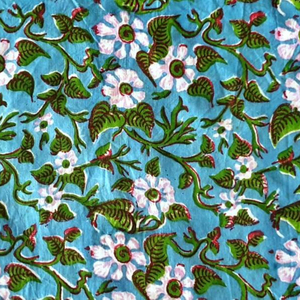 Robe en coton à imprimé Floral bleu à la mode, tissu imprimé en bloc, tissu indien teint - Product Image 2