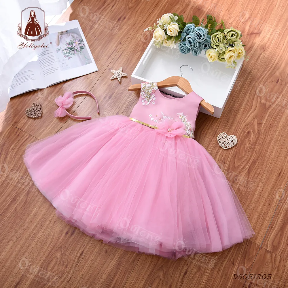 Yeni varış popüler renk özel tasarım bebek kız elbise toptan ucuz çiçek kız elbise satılık