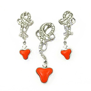 Delicado conjunto de colgante de piedras preciosas de plata Zirconia cúbica de moda y Coral sintético CZ regalo de joyería de moda para mujeres niñas - Product Image 1
