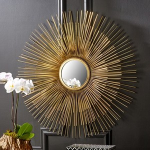 Miroir mural doré en forme de cercle, grand accessoire de décoration pour la maison, cadre métallique, miroir suspendu - Product Image 4