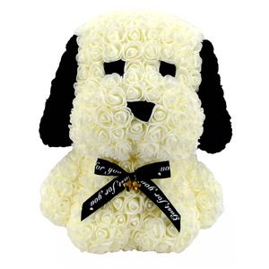 BLH Rose Immortelle Chien PE Mousse Fleur Chiot Cadeau D'anniversaire Rose Chiot Chien En PVC Boîte Cadeau Saint-Valentin cadeaux Pour Petite Amie