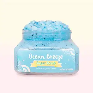 도매 최고의 판매 블루 MOQ 500 사용자 정의 로고 냄새 좋은 대량 스파 목욕 개인 상표 바디 각질 설탕 스크럽