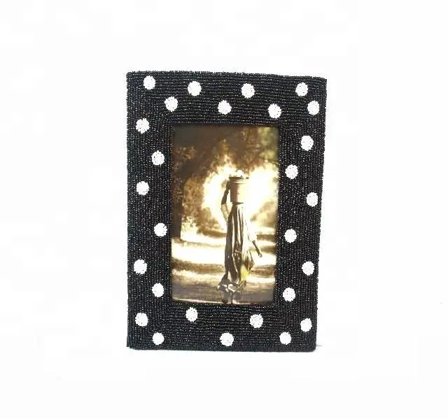Photo frame con perle di vetro nero con puntini bianchi e MOP lavoro diversi colori disponibili