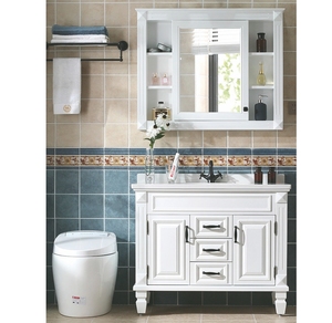 ตู้เก็บไม้อัดขนาดใหญ่ที่ทันสมัยหน่วยโต๊ะเครื่องแป้งห้องน้ำสีขาวพร้อมอ่างล้างจาน - Product Image 1