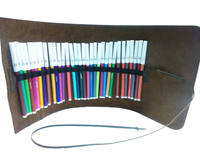 Étui à crayons de couleur personnalisé par le fabricant, pochette pour croquis, dessin, écriture, stylos, étui en cuir véritable à 100 % avec cordon de serrage