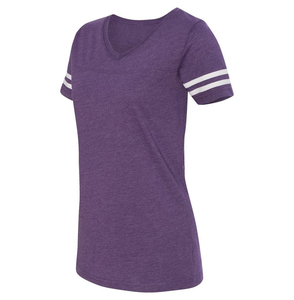 Camiseta deportiva con cuello en V y mangas a rayas, camiseta de fútbol con cuello en V para mujer, camiseta de fútbol para mujer - Product Image 6