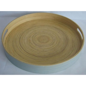 Bandeja de servicio ecológica duradera hecha a mano de bambú redondo de Vietnam, asas de diseño moderno, Plato decorativo para uso en restaurante doméstico - Product Image 1