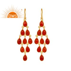 Pendientes de araña de ónix rojo 14K chapado en oro amarillo Plata de Ley 925 joyería de regalo de fiesta de boda de moda - Product Image 1