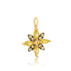 Flower Citrine and Black Stone Detailed Dangle Charm 925 Sterling Silver Wholesale Turkish Jewelry