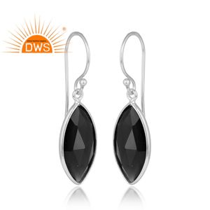 925 Sterling Silver Black <b>Onyx</b> Gemstone Women's Designer Dangle <b>Earrings</b> Jewelry Supplier Manufacturer - Product Image 2