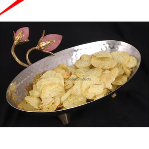 Bol de service ovale en métal décoratif avec pierre en résine décorative pour la décoration de la maison, de l'hôtel, du mariage, bol de service alimentaire - Product Image 2
