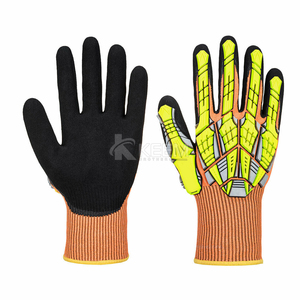 Gants en cuir de chèvre anti-impact orange/noir/jaune Taille de niveau de coupe Gants de sécurité de travail résistants aux coupures M-3X - Product Image 1