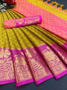 Blusa de algodón mercerizado con diseño exclusivo, blusa a juego de saree con contraste, Pallu y saree - Product Image 4