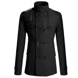 Manteau d'hiver pour homme de qualité supérieure, couleur unie, col Tron, en cuir véritable respirant, double boutonnage, sur mesure - Product Image 3
