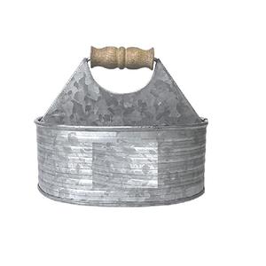 Elegante herramienta galvanizada de dos compartimentos redonda hecha a mano, perfecta para la organización de utensilios de cocina y vajilla - Product Image 1