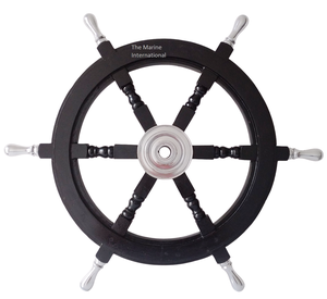Nautical Premium Handcrafted 24 ''Rueda de barco de madera negra con cubo de aluminio y mango Rueda de madera decorativa para la pared del hogar - Product Image 1