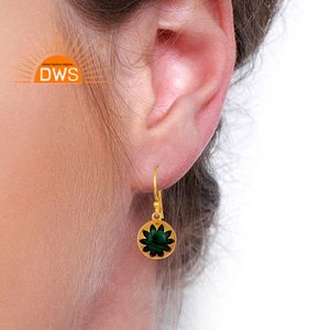 New Malachite Gemstone Earrings Fashion Jewelry Supplier of 14k Gold Plated Brass Dangle Earrings Vintage Collection - Product Image 4