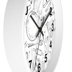 Kitchen decor Wall clock with white <b>frame</b> <b>border</b> utensil prints farmhouse decor wall clocks - Product Image 2