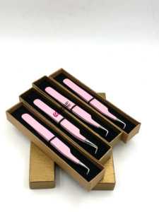 Pince à épiler d'extension de cils en acier inoxydable de revêtement en poudre rose clair à 90 degrés de haute qualité avec Instrument de beauté avec logo personnalisé - Product Image 6