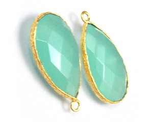 Aqua Calcedony Connecteur de lunette à facettes en forme de poire fait à la main en argent sterling plaqué or Composants de bijoux en pierres précieuses - Product Image 5