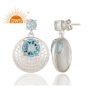 <b>Blue</b> <b>Topaz</b> Gemstone Women's <b>Earrings</b> Jewelry Supplier Wholesale Glorious Designer Sterling Fine Silver Jewelry - Product Image 3