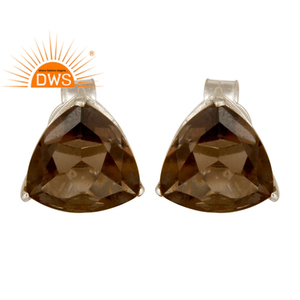 Trillion Smoky Quartz Gemstone Cut Girls <b>Stud</b> <b>Earrings</b> For Party Wholesale <b>Fine</b> Silver Jewelry Classic Collection - Product Image 1