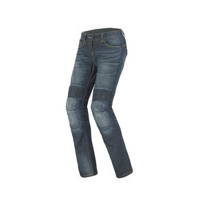 EN17092 Fashionable <b>Blue</b> Biker <b>Jeans</b> for Girls Creased Style European Fitting <b>Dark</b> Wash <b>Denim</b> Prime Protection Breathable - Product Image 6