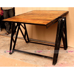 Mesa de Comedor Extensible de Madera Maciza y Metal para Exterior con Estante Lateral, Muebles Clásicos Indios Hechos a Mano - Product Image 6