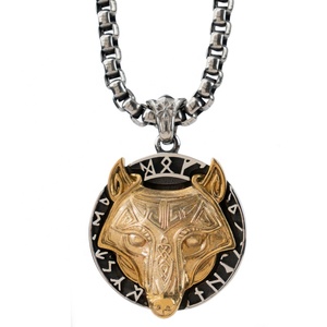 Collana Vintage Viking <span class=keywords><strong>con</strong></span> Nodo di <span class=keywords><strong>Lupo</strong></span> Fenrir per Uomo, <span class=keywords><strong>Ciondolo</strong></span> in Acciaio Inossidabile Stile Nordico - Product Image 1