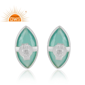Boucles d'oreilles clous en calcédoine aqua mignonnes, forme marquise, en argent sterling 925, certifiées, tendance, pour cadeau de fête, bijoux vintage - Product Image 3